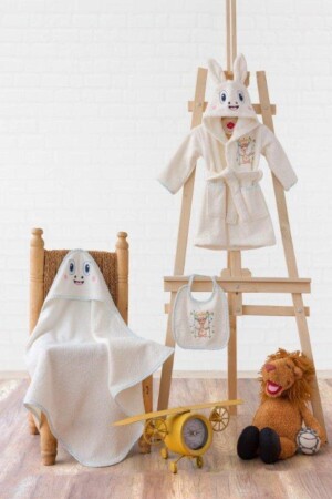 Cottonbox Baby-Bademantel-Set, Bademantel + Pucktuch + Schürze, Giraffe, Creme, DGDK8740 - 2