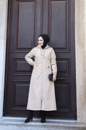 Creamy Inside Gestreifter, wasserdichter langer Damen-Trenchcoat mit Vordertaschen und Selbstfutter - 1