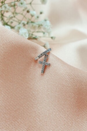 Cross Earcuff Haç Model Sıkıştırmalı Kıkırdak Küpe Sol - 4