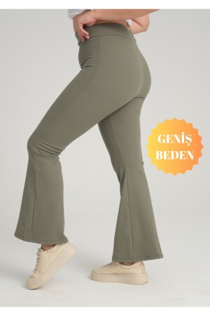 Curve Plus Size Gerippte, ausgestellte Bein-Shapewear-Khaki-Strumpfhose mit hoher Taille - 1