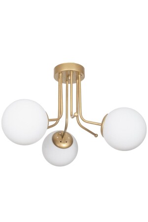 Daisy Luxus Modern Design Plafonier Gold Farbe Weiß Glas Wohnzimmer - Küche - Schlafzimmer 3-teiliger Kronleuchter DAİ777 - 4