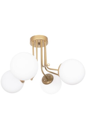 Daisy Luxus Modern Design Plafonier Gold Farbe Weiß Glas Wohnzimmer - Küche - Schlafzimmer 4-teiliger Kronleuchter DAİ888 - 1