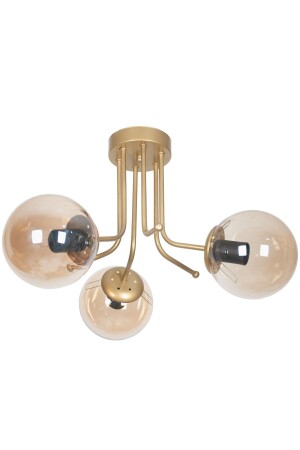 Daisy Luxus Modern Design Plafonier Goldfarbe Honigglas Wohnzimmer - Küche - Schlafzimmer 3-teiliger Kronleuchter DAİ777 - 2