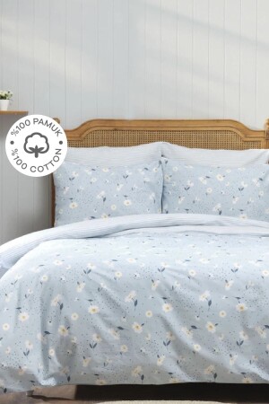 Daisy Mint 100 % Baumwolle Doppelbett-Bettbezug und Kissen-Set 160. 02. 01. 0731 - 2