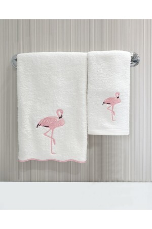 Dalgalı Kenar Flamingo Nakışlı Havlu El - Yüz 50x90 Cm %100 Pamuk TNMHM210200H2 - 4