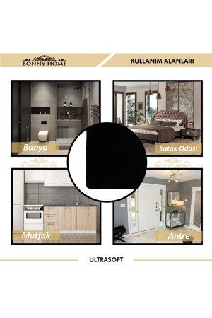 Damask 3’lü Düz Siyah Ultrasoft Banyo Halısı Paspası Seti Kaymaz Tabanlı Klozet Takımı - 8