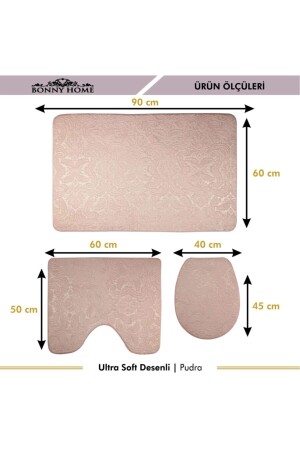 Damask 3’lü Pudra Ultrasoft Desenli Klozet Takımı Banyo Halısı Paspas Seti BnyUltraDesen - 5