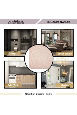 Damask 3’lü Pudra Ultrasoft Desenli Klozet Takımı Banyo Halısı Paspas Seti BnyUltraDesen - 7