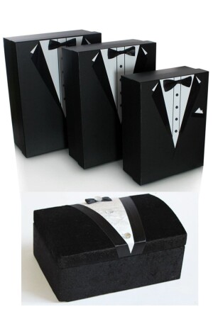 Damat Bohça Dowry 3-teiliges Box-Set mit Holzkiste. Set bestehend aus 3 Boxen + Truhe - 3