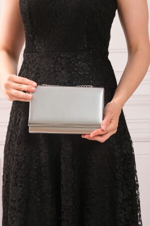 Damen-Abendkleid-Clutch-Portfolio-Tasche aus silbernem Stoff - 5