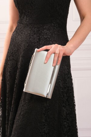 Damen-Abendkleid-Clutch-Portfolio-Tasche aus silbernem Stoff - 6