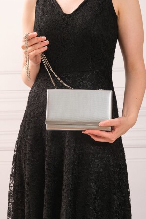 Damen-Abendkleid-Clutch-Portfolio-Tasche aus silbernem Stoff - 2