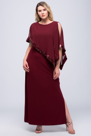 Damen-Abendkleid in Burgunderrot mit Chiffon und Pailletten, groß, mit Details, 65n23491 - 1