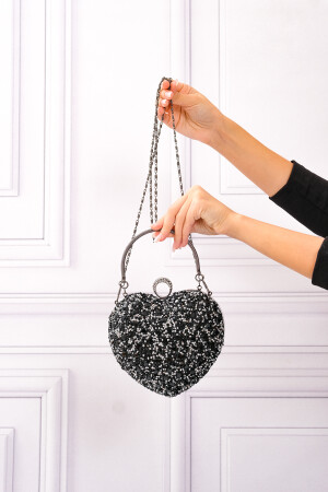 Damen-Abendtasche „Heart Stoned“ in Schwarz und Grau - 4