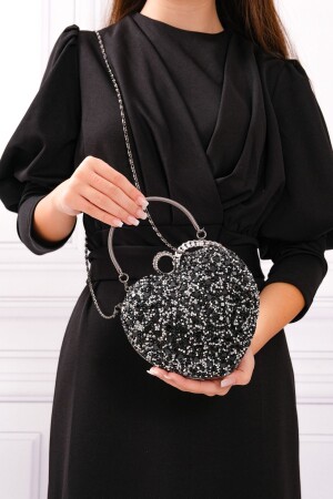 Damen-Abendtasche „Heart Stoned“ in Schwarz und Grau - 6