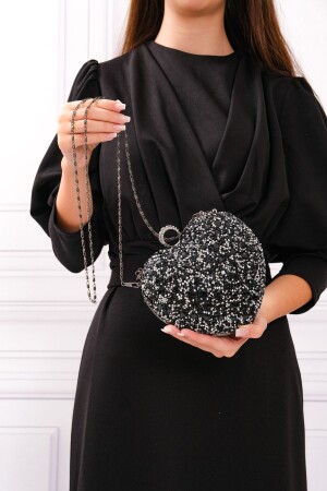 Damen-Abendtasche „Heart Stoned“ in Schwarz und Grau - 7