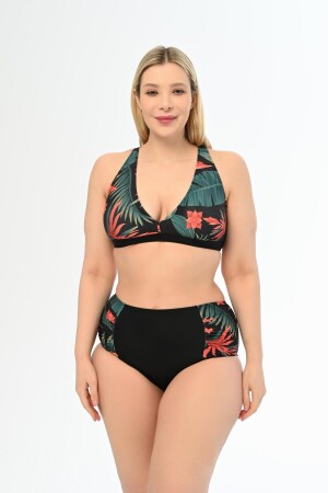 Damen-Bikini-Set mit schwarzem Blattmuster, Übergröße, hohe Taille, Schmetterling - 1