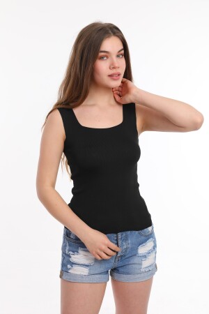 Damen-Bluse, schwarz, ärmellos, dicke Träger, Sportler, dünn, Sommer, quadratischer Kragen, Strickwaren - 7