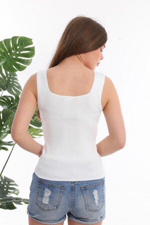 Damen-Bluse, weiß, ärmellos, dicke Träger, sportlich, dünn, für den Sommer, Strickwaren mit quadratischem Kragen - 6