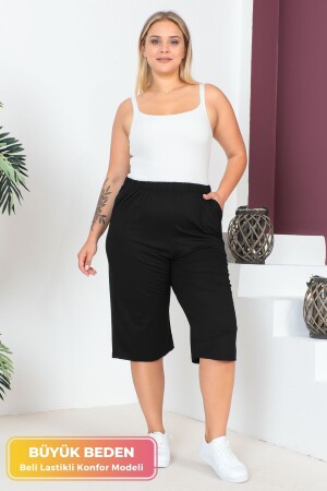 Damen-Caprihose, große Größe, elastische Taille, Komfortmodell, Tasche, bequeme Passform, Lycra-Baumwolle, weites Bein - 1