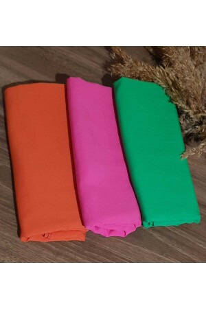 Damen-Hijab aus Baumwolle, Jazz-Modell – 3er-Set Grün > Orange > Rosa - 2