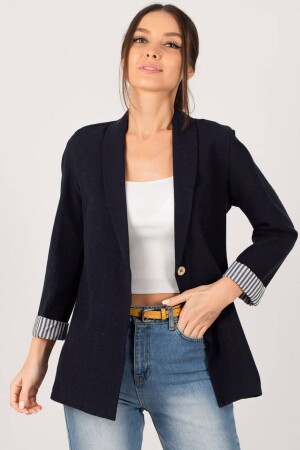 Damen-Jacke mit einem Knopf, dunkelblau, innen gestreift, ARM-22K001122 - 1