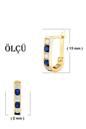 Damen-Ohrringe aus 14 Karat Gold, minimalistischer Zirkonstein, blaue moderne Goldohrringe, 13 mm - 7