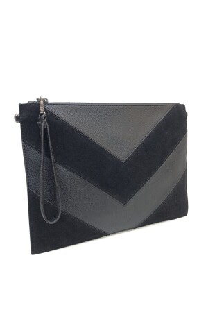 Damen-Portfolio-Clutch aus schwarzem Wildleder mit Reißverschluss und langem Riemen FRP0239 - 10