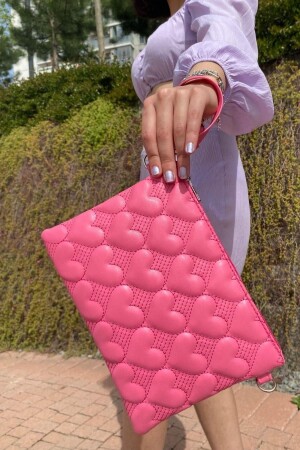 Damen-Portfolio-Clutch mit Herzmuster in Fuchsia, 25 x 19 cm - 2