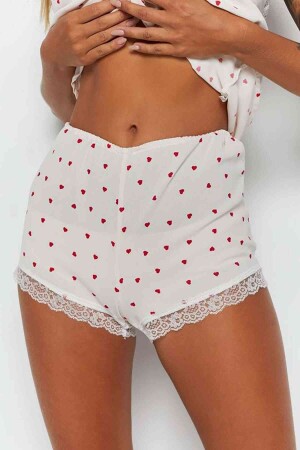 Damen-Pyjama-Set mit Shorts und Shorts aus weißer Spitze mit besticktem Herz MS3243-WHITE - 5