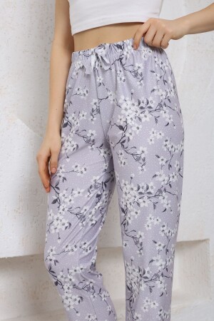 Damen-Pyjamahose aus Strick mit Blumenmuster - 1