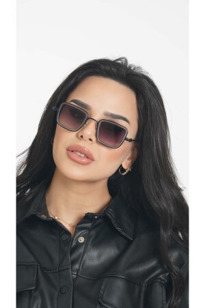 Damen-Sonnenbrille, rechteckiges Design, extrem langlebig, schwarzer Metallrahmen, schwarzes Glas, YW-2023A - 3