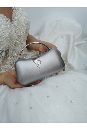 Damen Stoff Silber Blatt Abendkleid Clutch Portfolio Handtasche mit Accessoires Hochzeit Verlobung Abendtasche - 4