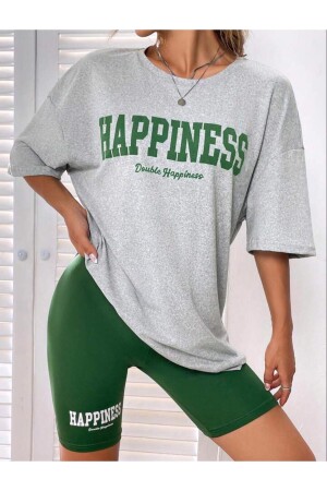 Damen-T-Shirt mit Oversize-Hapiness-Print in Grau - 2