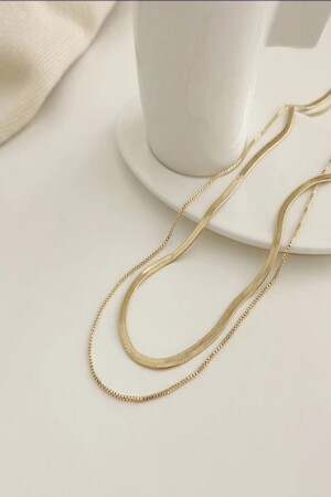 Damen Trend Gold Italian Chain 2-teilige Kombinations-Stahlhalskette - 4