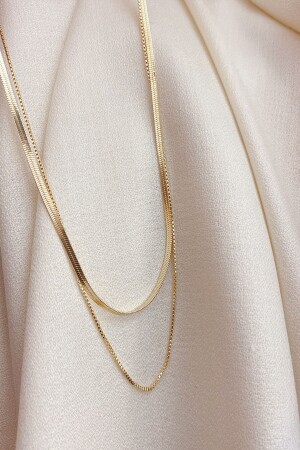 Damen Trend Gold Italian Chain 2-teilige Kombinations-Stahlhalskette - 3