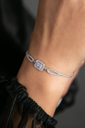 Damenarmband aus 925er-Sterlingsilber mit Rhodium-Zirkon-Baguette-Stein - 3