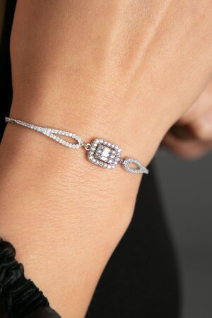 Damenarmband aus 925er-Sterlingsilber mit Rhodium-Zirkon-Baguette-Stein - 4