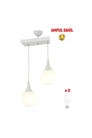 Damla 2 Li Sıralı -Led Ampul Dahil Modern Koridor Mutfak Salon Sarkıt Avize 3062-1750-2S-WH-A - 1