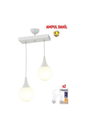 Damla 2 Li Sıralı -Led Ampul Dahil Modern Koridor Mutfak Salon Sarkıt Avize 3062-1750-2S-WH-A - 5