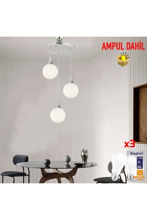 Damla 3 Lü Yuvarlak Krom -Led Ampul Dahil Modern Koridor Mutfak Salon Sarkıt Avize 3062-1750-3DCH-A - 2