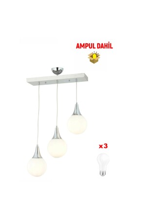 Damla 3 Reihen – inklusive LED-Glühbirne, moderner Flur, Küche, Wohnzimmer, Pendelleuchte, Kronleuchter 3062-1750-3S-WH-A - 2