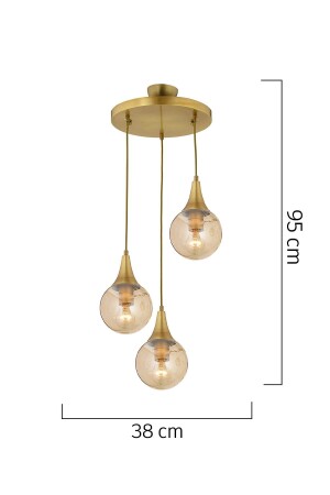 Damla 3-teilige runde moderne Hängelampe aus Honigglas im Antik-Stil, Hängelampe für Küche, Schlafzimmer, Wohnzimmer, Kronleuchter 3062-1750-03 - 6