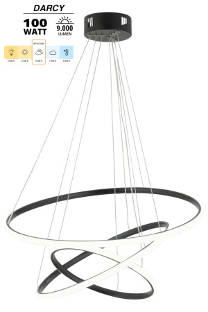 Darcy 45x35x25 Büyük Çember Siyah Modern Sarkıt Beyaz Işık Led Avize DRCY03Siy - 4