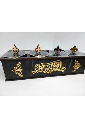 Datums-Candy-Nuss-Ornament und dekorative schwarz-goldene verspiegelte 4-teilige Box şam334a - 3