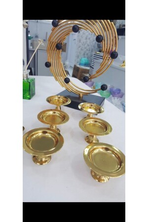 Dekoratif Gold Kaplama 6 Lı Makaronluk Mini Lokumluk Sunumluk Lüx FTH09468 - 7