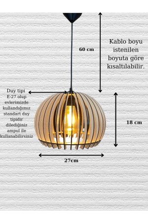 Dekoratif Rustik Ahşap Gelincik Küre Avize Beyaz AB1 - 4