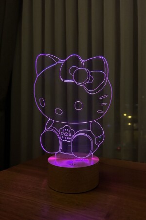 Dekorative Geschenk-LED-Tischlampe mit Holzsockel der Hello Kitty-Figur in 7 hellen Farben - 2