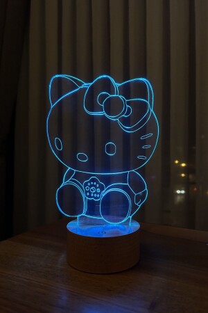 Dekorative Geschenk-LED-Tischlampe mit Holzsockel der Hello Kitty-Figur in 7 hellen Farben - 4