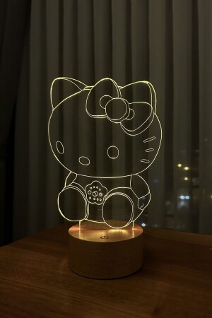 Dekorative Geschenk-LED-Tischlampe mit Holzsockel der Hello Kitty-Figur in 7 hellen Farben - 5